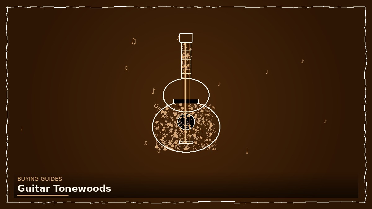 Close-up of acoustic guitar body showing wood grain texture