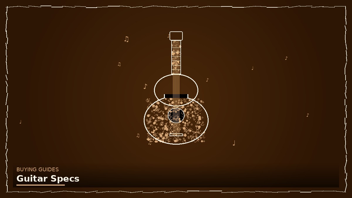 Close-up of an acoustic guitar headstock and neck showing the nut, tuners, and fretboard
