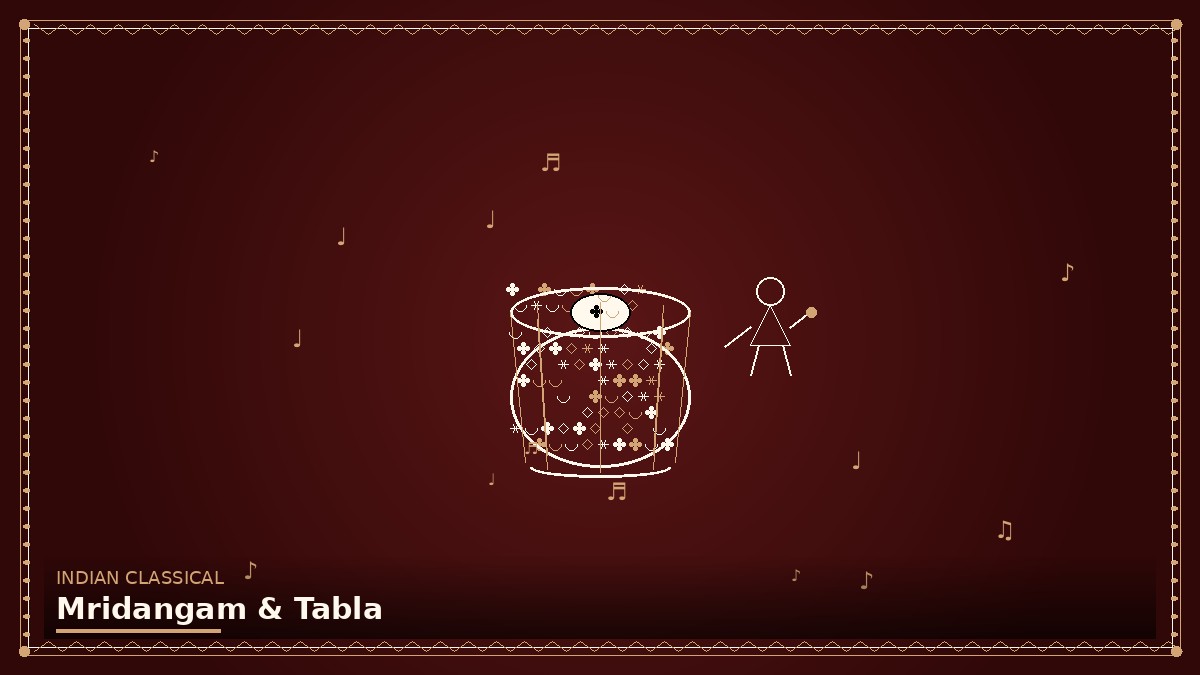 A mridangam and a pair of tabla placed side by side, representing the two great Indian classical percussion traditions